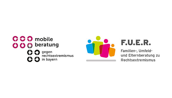 Logos der Mobilen Beratung und von F.U.E.R. Die Logos der Mobilen Beratung gegen Rechtsextremismus in Bayern und der Familien-, Umfeld- und Elternberatung zu Rechtsextremismus (F.U.E.R.).