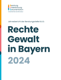 PDF des Jahresberichts 2024 der Betroffenenberatung B.U.D. über rechte Gewalt in Bayern.