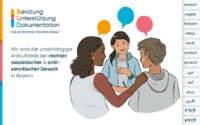 PDF des mehrsprachigen Infoflyers von B.U.D., der unabhängigen Beratungsstelle für Betroffene rechter, rassistischer und antisemitischer Gewalt in Bayern.
