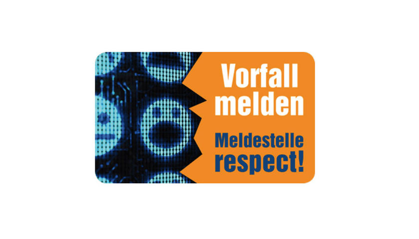 Abbildung des Slogans Vorfall melden der Meldestelle respect!