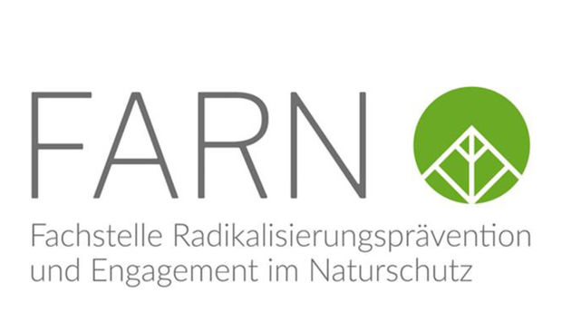 Das grüne Logo der Fachstelle Radikalisierungsprävention und Engagement im Naturschutz (FARN) auf weißem Hintergrund