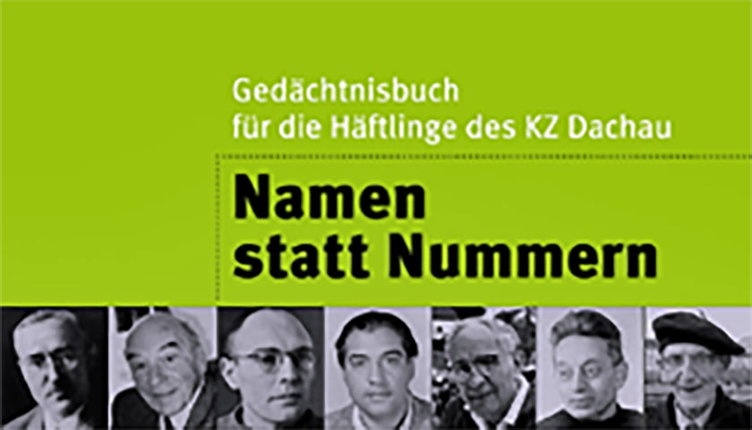 Das Bild zeigt einen Flyerausschnitt mit der Aufschrift "Namen statt Nummern" und Fotografien verschiedener Personen