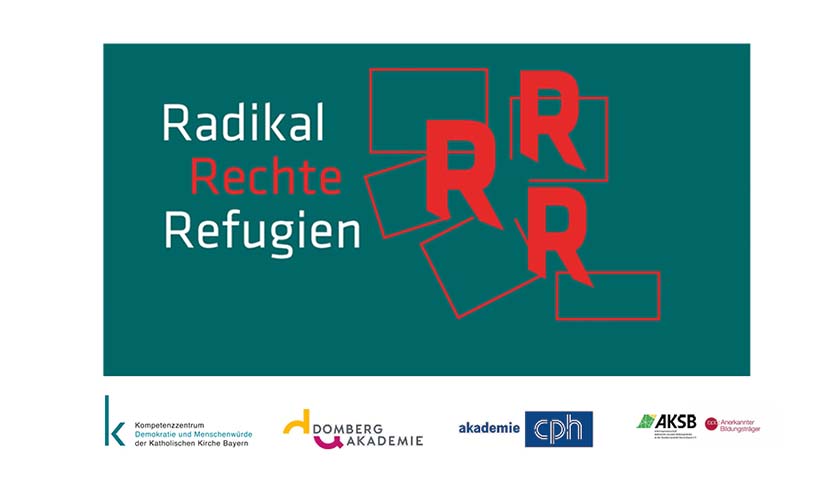 Das Logo und die Online-Diskussionsreihe „Radikal Rechte Refugien“ und die Logos der ausrichtenden Organisationen.