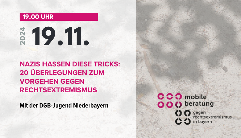 Infos über die Veranstaltung der Mobilen Beratung gegen Rechtsextremismus am 19. November 2024.